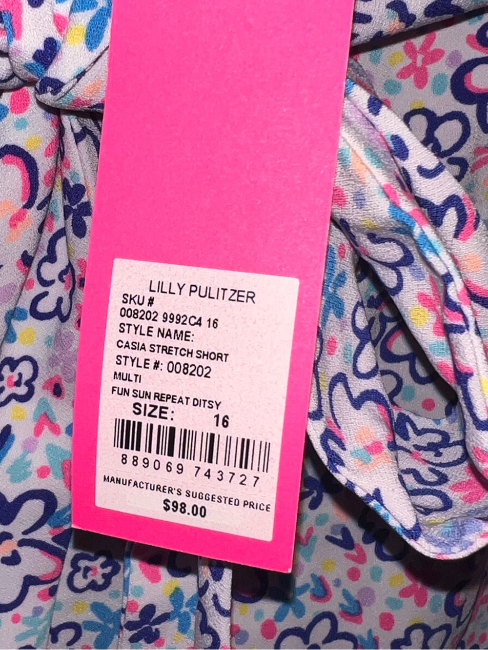 New Lilly Pulitzer 4” Casia Stretch Shorts Multi Fun Sun Repeat Ditsy 16 - Picture 7 of 8